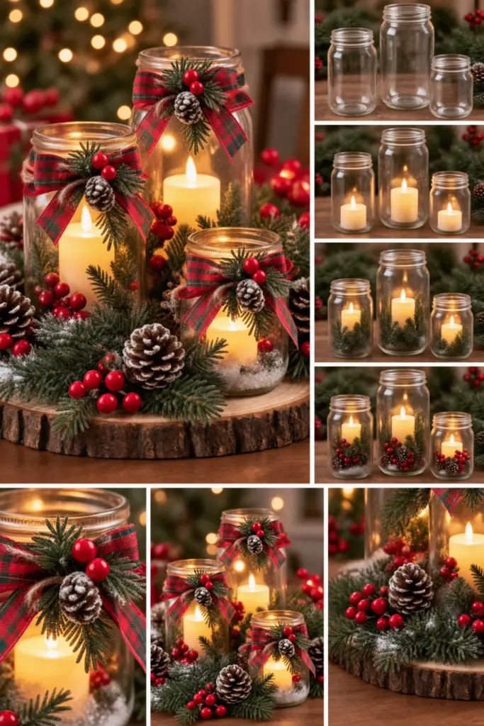 30+ DIY Christmas Mason Jar Crafts for Gifts and Decorations 15 Mason Jar Christmas Centerpiece