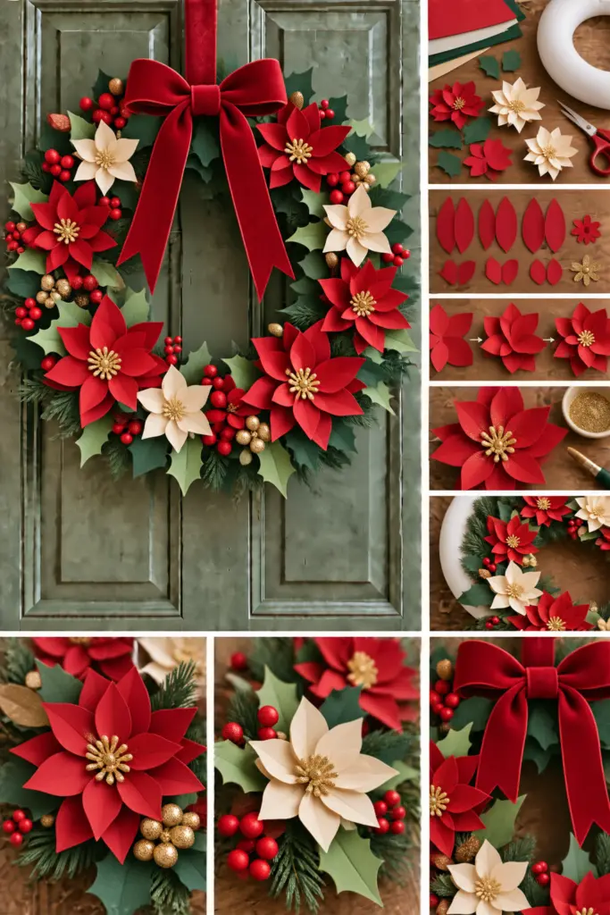 30+ DIY Christmas Wreath Ideas 25 DIY Christmas wreath With Paper Poinsettia