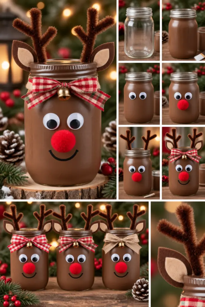 30+ DIY Christmas Mason Jar Crafts for Gifts and Decorations 12 Reindeer Mason Jar