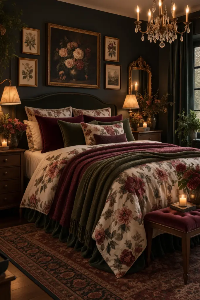 Gorgeous Moody Romantic Bedroom With Dark Walls