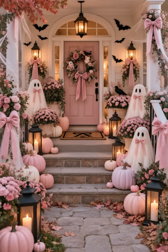 15+ Spooky & Cute Coquette Halloween Decor Ideas 16 Front Porch Coquette Halloween Decor