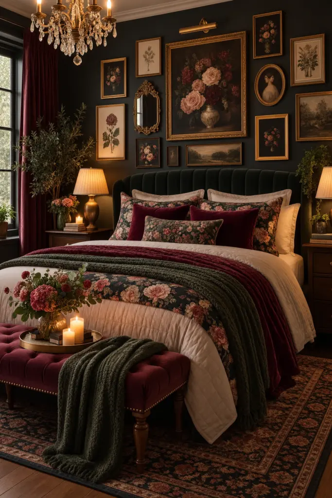 Moody Vintage Floral Bedroom

