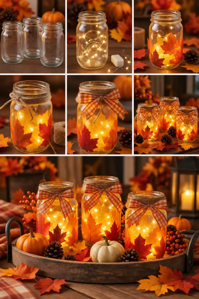 25+ DIY Fall Mason Jar Crafts (Easy Step-by-Step ) 9 Glowing Fall Mason Jar Lanterns