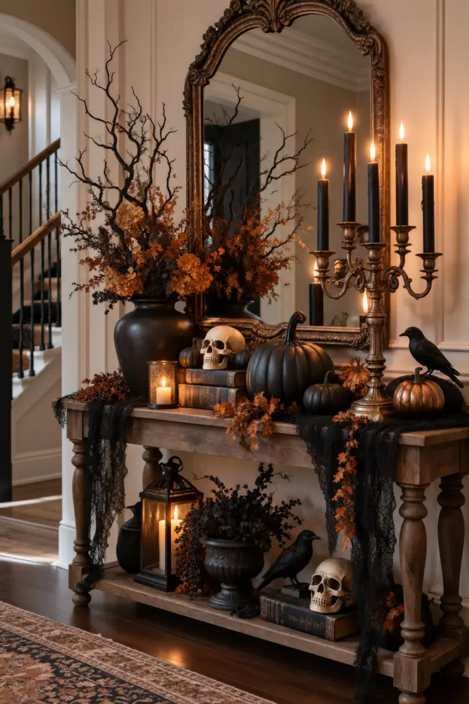 25+ Spooky Halloween Entryway Decor Ideas 16 Gothic Candelabra Halloween Entryway Decor