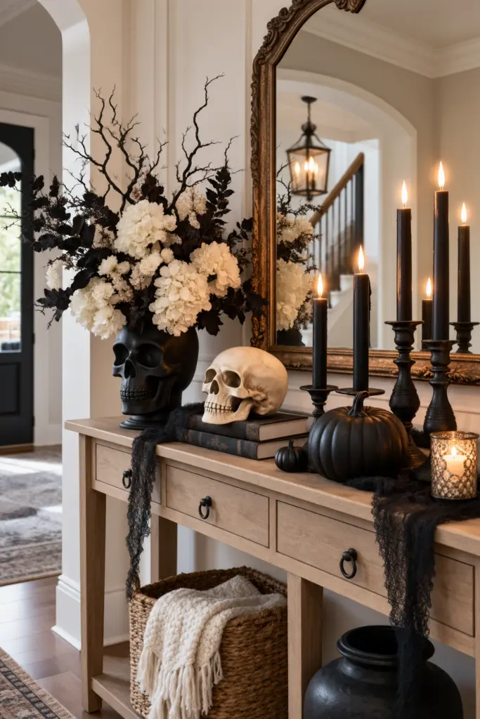 25+ Spooky Halloween Entryway Decor Ideas 17 Elegant Gothic Candlelit Halloween Entryway Decor