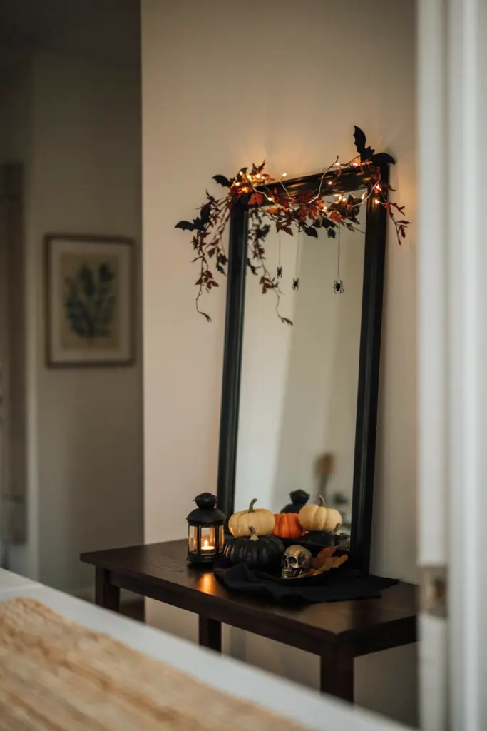 Halloween Mirror decor with Creepy Black Garland