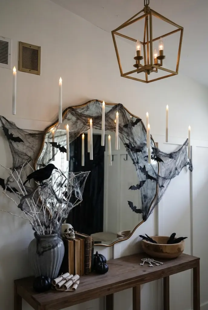 Halloween Mirror with Floating Candle Decorations