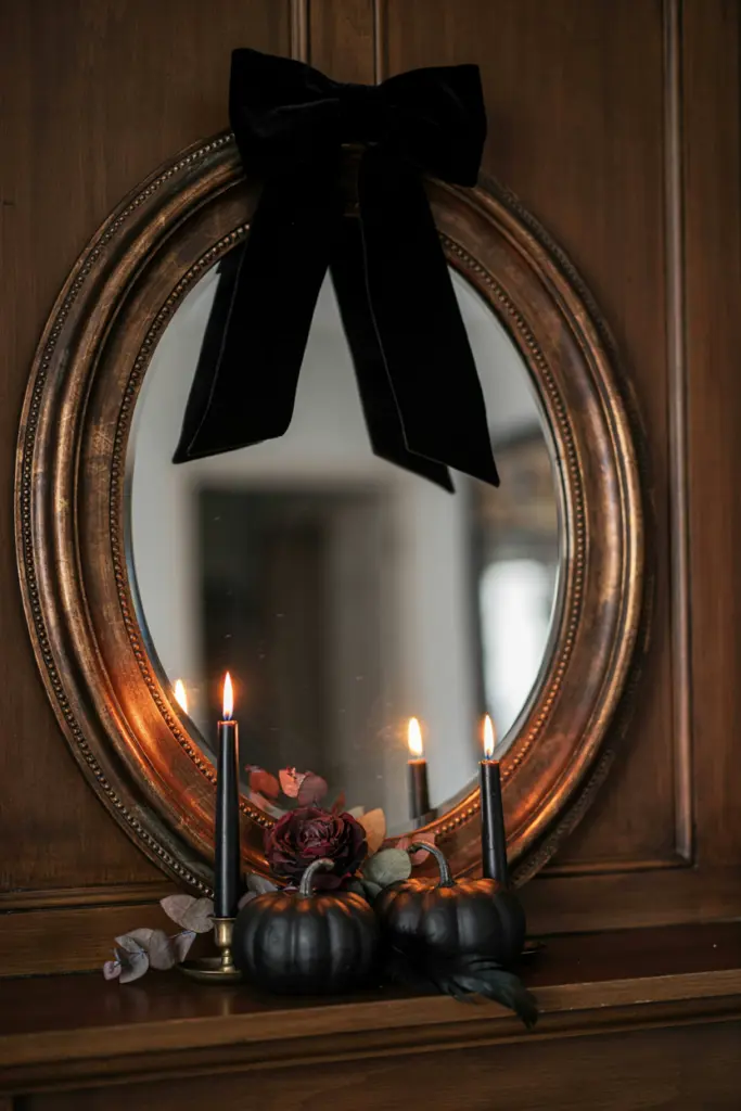 Halloween Mirror with a Black Velvet Ribbon