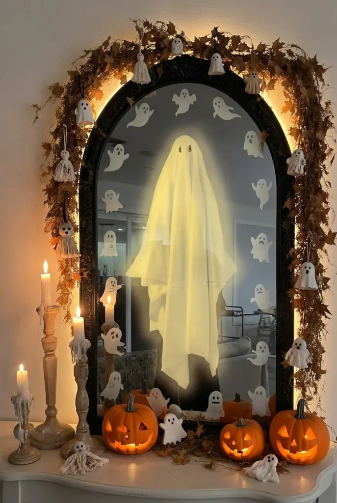 Halloween Mirror with a Spooky Ghost Silhouette