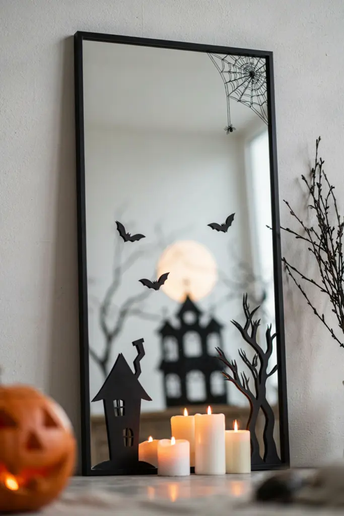 Halloween Mirror with a Spooky Haunted House Reflection