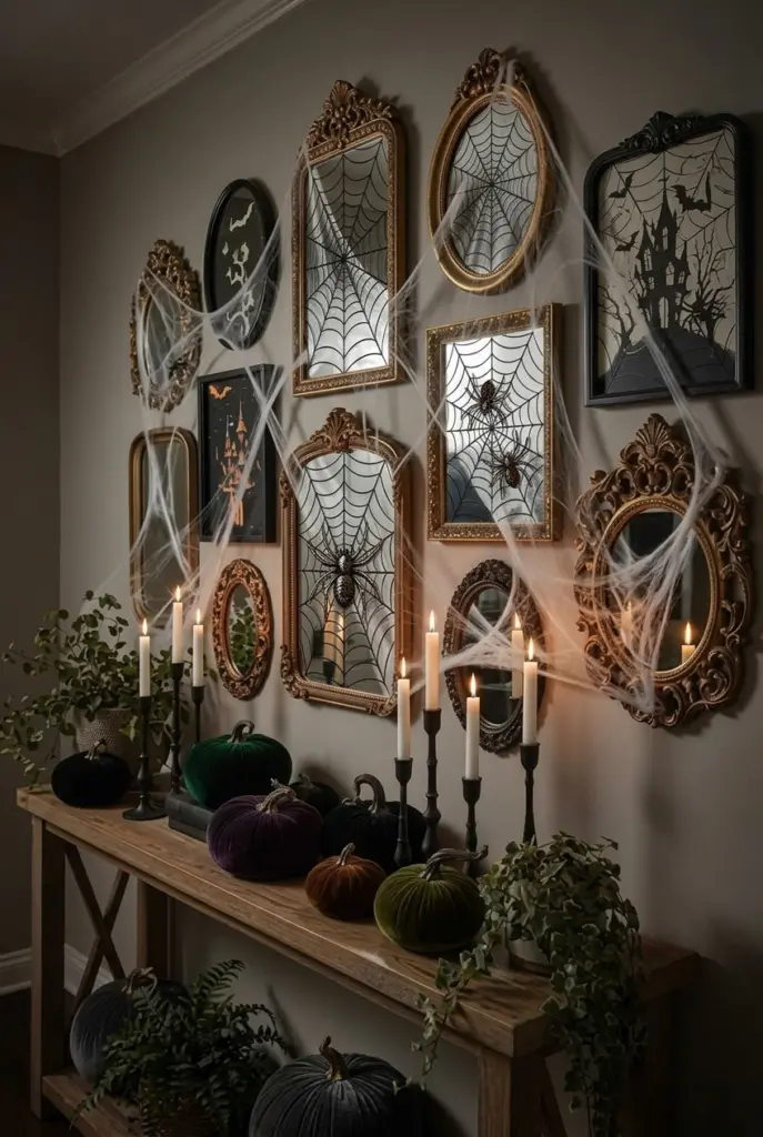Halloween Mirror with a Spiderweb Frame