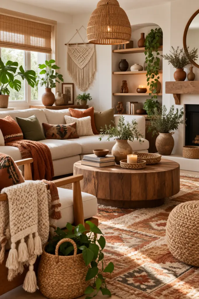 Boho Living Room Decor with Handmade Accessories