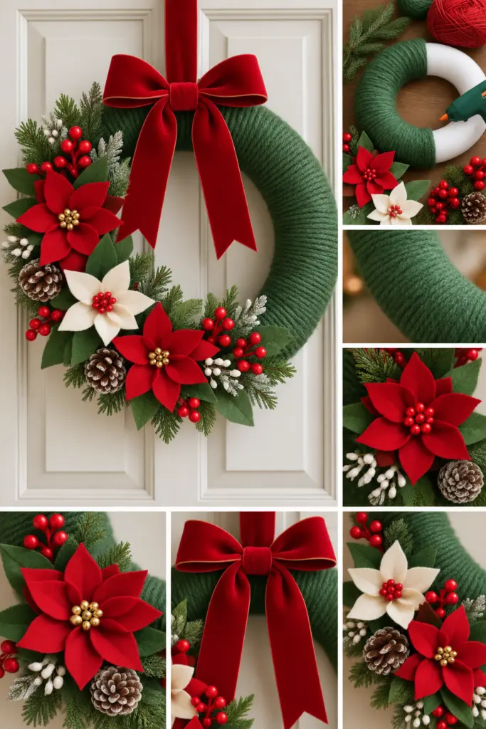 30+ DIY Christmas Wreath Ideas 8 Yarn DIY Christmas Wreath