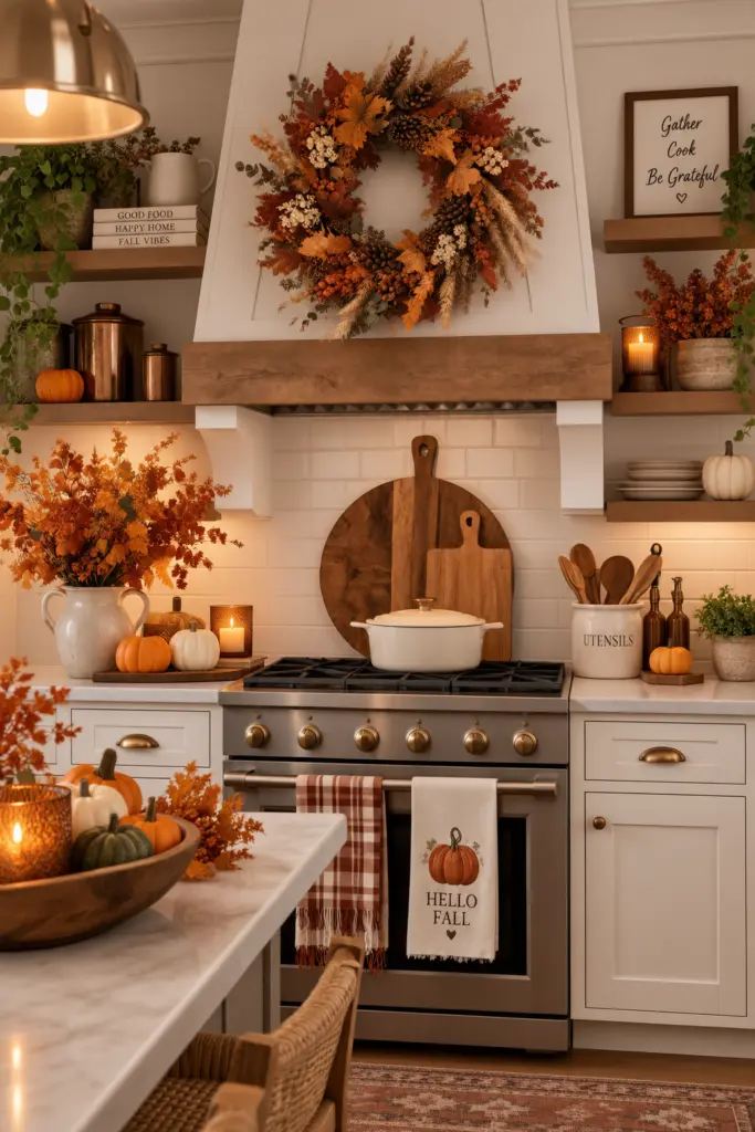 Festive Kitchen Fall Decor Ideas for a Cozy Home 10 Kitchen Fall Decor with Fall Wreath