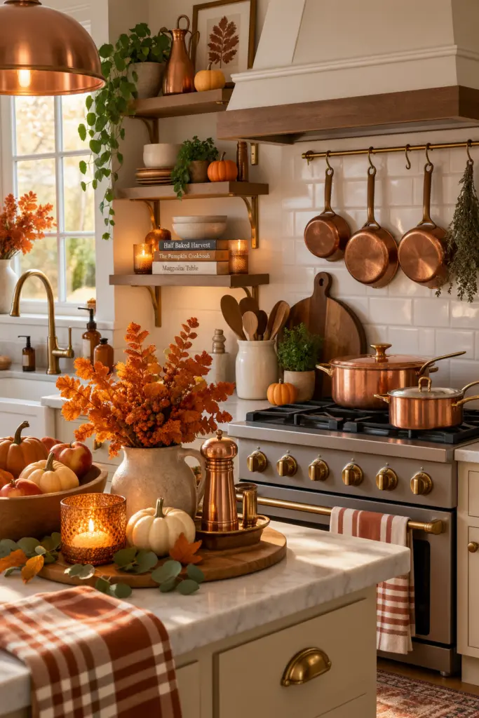 Festive Kitchen Fall Decor Ideas for a Cozy Home 14 Kitchen Fall Decor with Copper and Brass Accents
