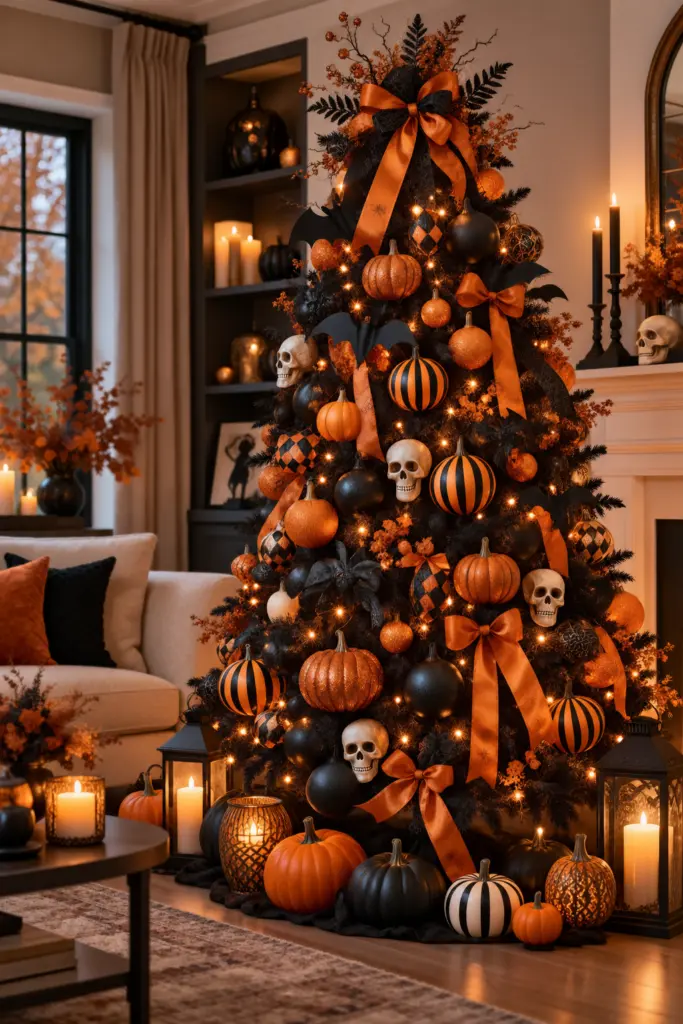 20+ DIY Halloween Tree Decorations Ideas 10 Black and Orange Halloween Ornament Tree