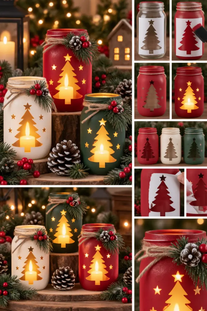 30+ DIY Christmas Mason Jar Crafts for Gifts and Decorations 17 Mason Jar Christmas Tree Lantern