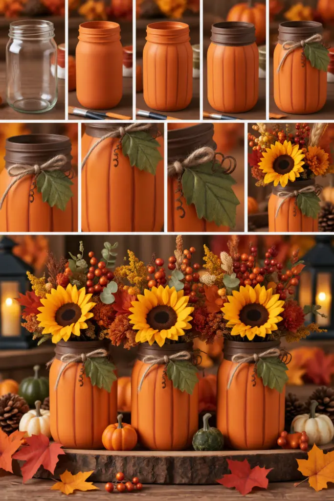 25+ DIY Fall Mason Jar Crafts (Easy Step-by-Step ) 20 Mason Jar Pumpkin Vase Tutorial