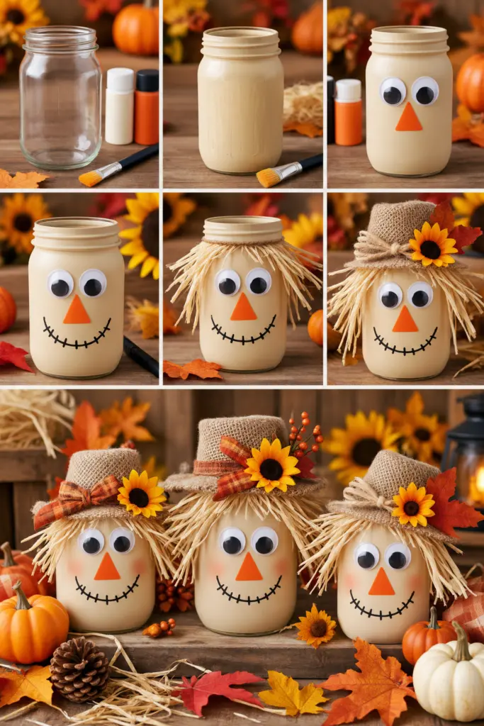 25+ DIY Fall Mason Jar Crafts (Easy Step-by-Step ) 6 Scarecrow Fall Mason Jar Crafts