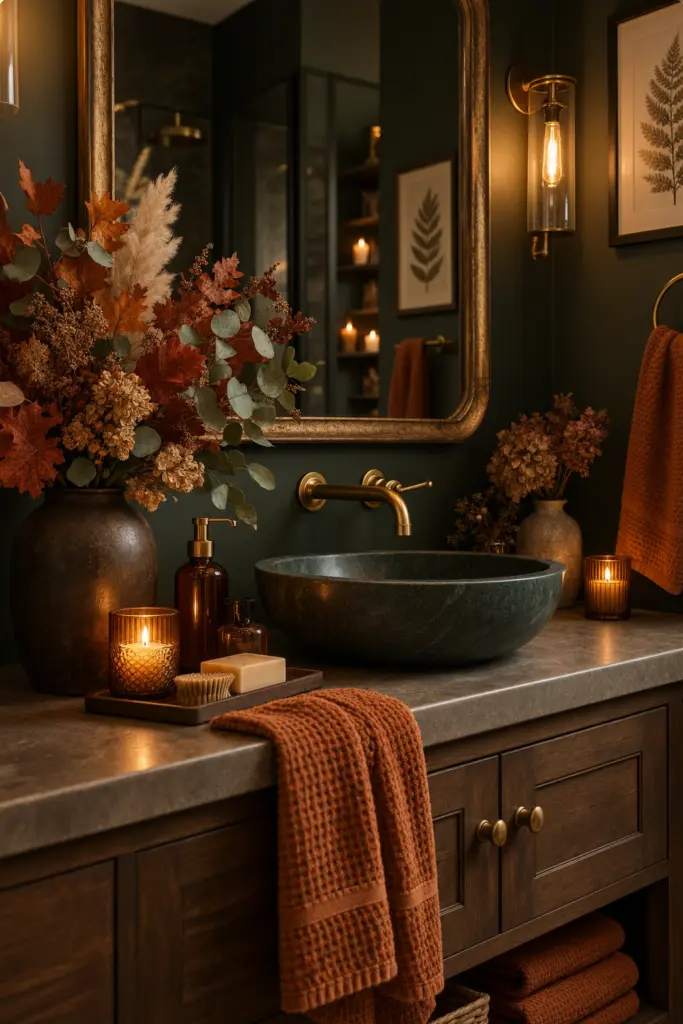 30+ Moody Bathroom Ideas for 2027 26 Moody Autumn Botanical Bathroom Vanity