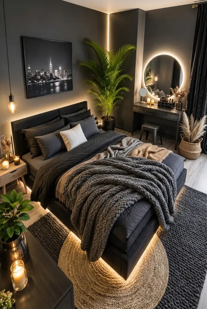 30+ Black Accent Wall Bedroom Designs For Cozy & Bold Look 29 Moody Black and Charcoal Bedroom