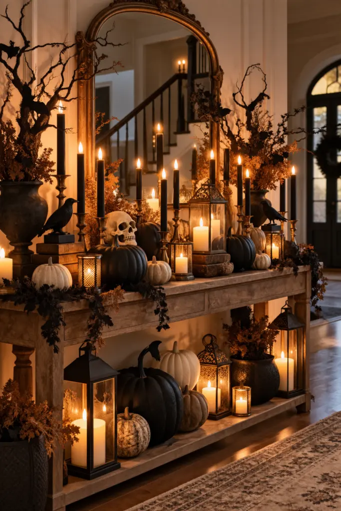 25+ Spooky Halloween Entryway Decor Ideas 9 Moody elegant Halloween entryway decor
