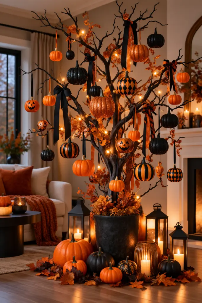 20+ DIY Halloween Tree Decorations Ideas 5 Orange and Black Halloween Tree Decorations