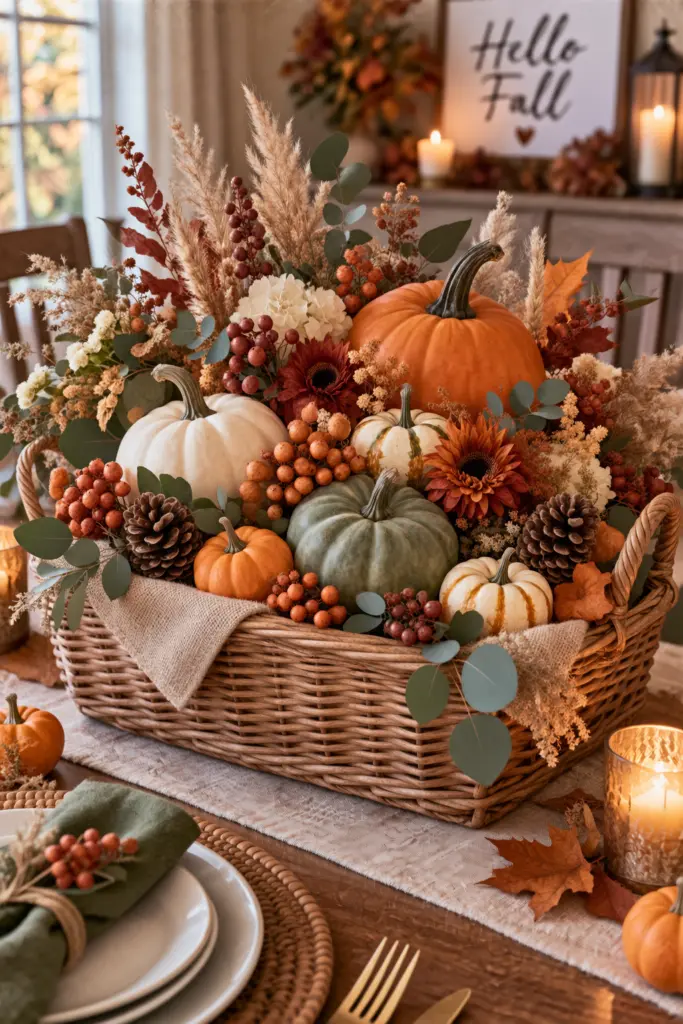How to Make Pumpkin Centerpieces 19 Pumpkin Floral Basket Centerpiece