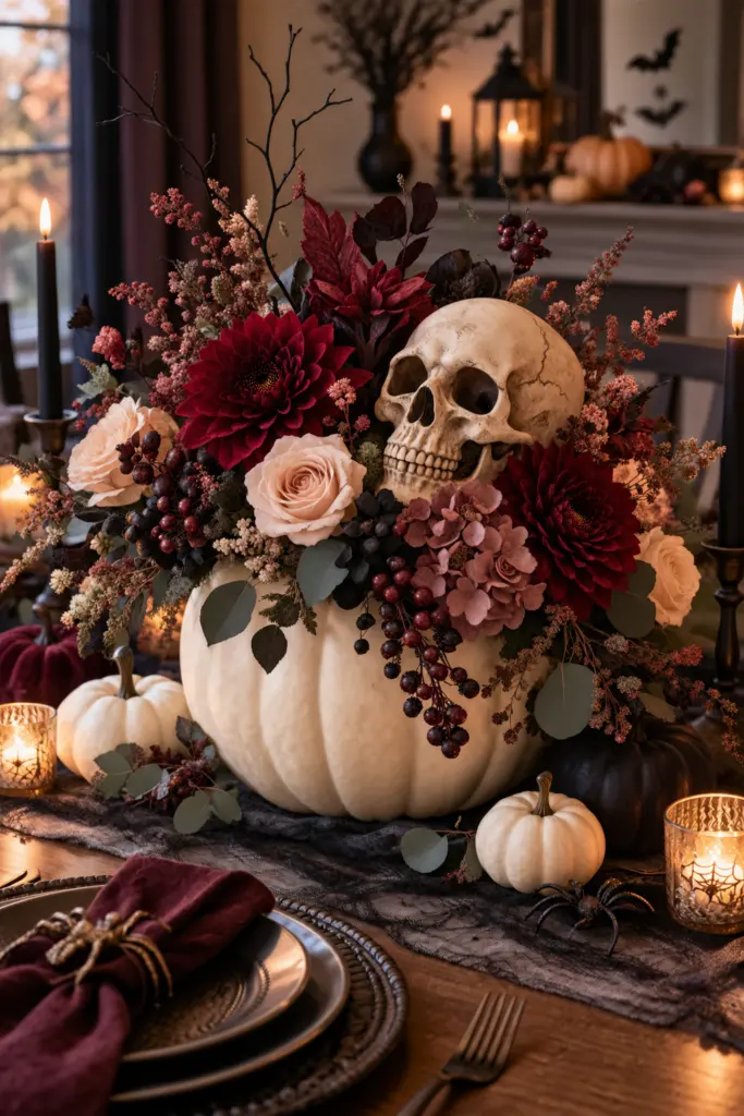 How to Make Pumpkin Centerpieces 12 Pumpkin Skull Centerpiece