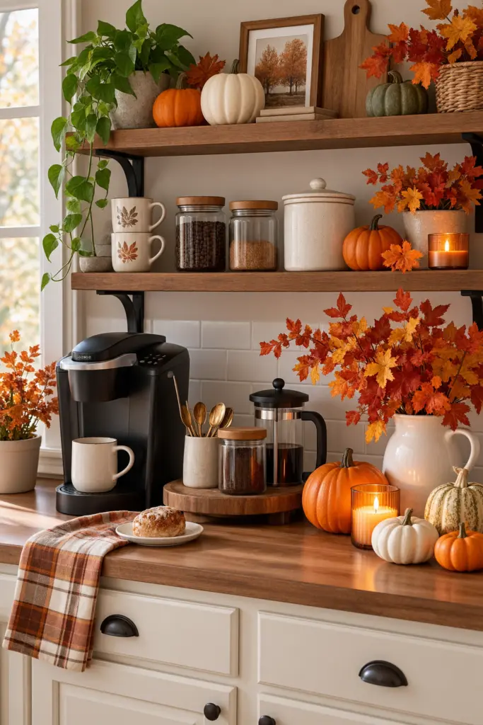 Pumpkin-Themed Fall Coffee Bar Decor