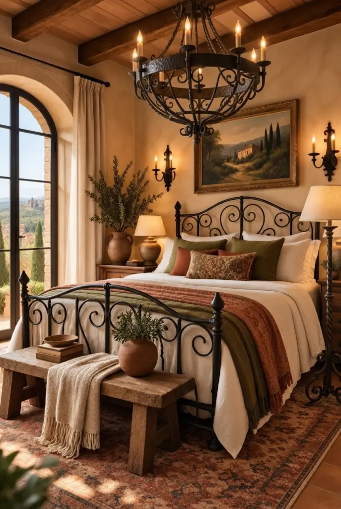 Rustic Bedroom with Wrought Iron Bed