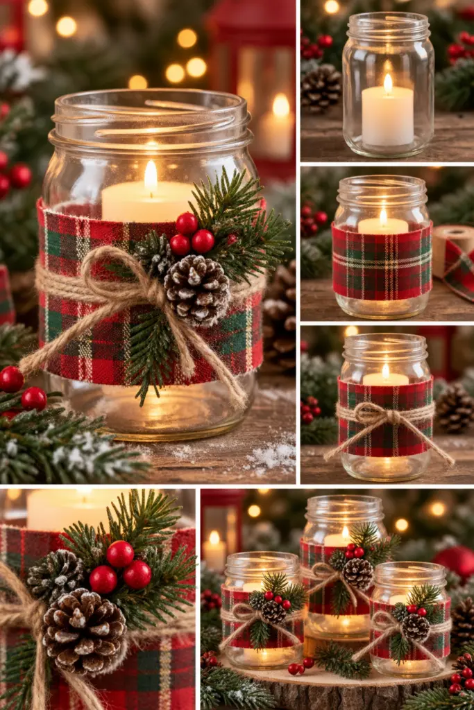 30+ DIY Christmas Mason Jar Crafts for Gifts and Decorations 7 Rustic Christmas Mason Jar Candle Tutorial