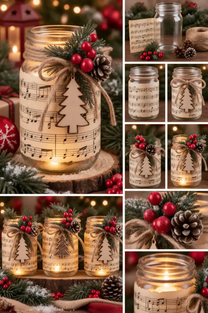 30+ DIY Christmas Mason Jar Crafts for Gifts and Decorations 23 Christmas Music Sheet Mason Jar