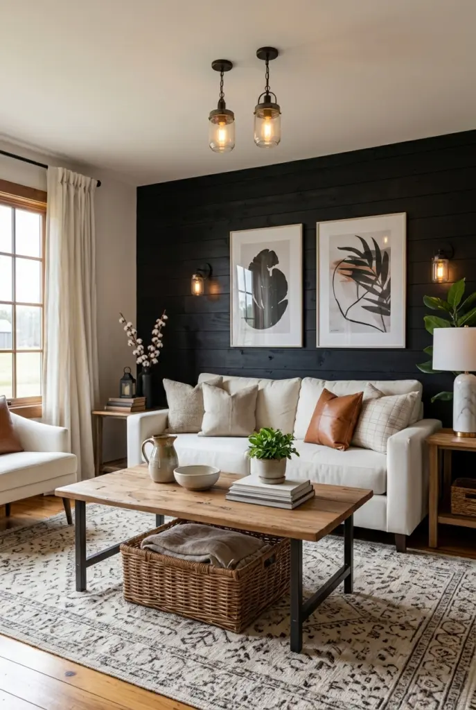 27+ Black Accent Wall living room Ideas and Designs 20 Rustic Coffee Table