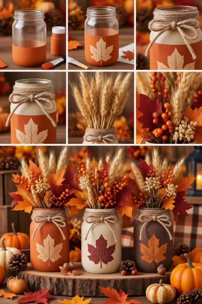 25+ DIY Fall Mason Jar Crafts (Easy Step-by-Step ) 11 Rustic Fall Mason Jar Tutorial Collage