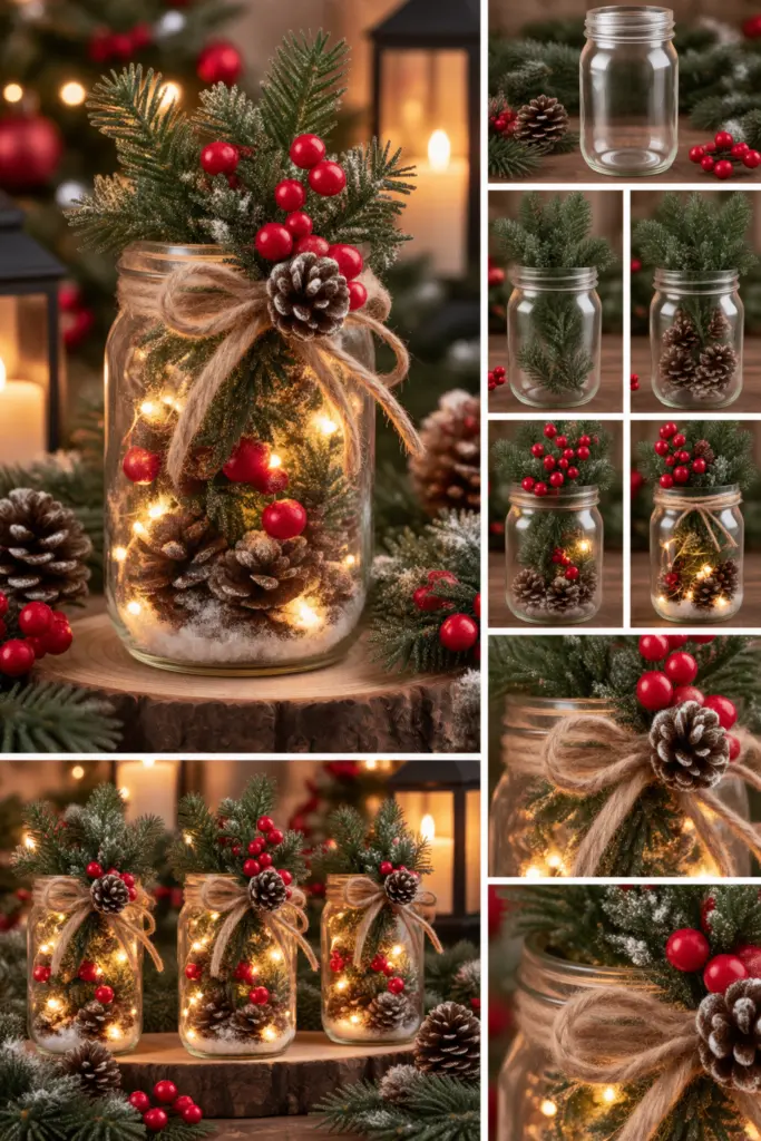 30+ DIY Christmas Mason Jar Crafts for Gifts and Decorations 22 Woodland Christmas Mason Jar Crafts