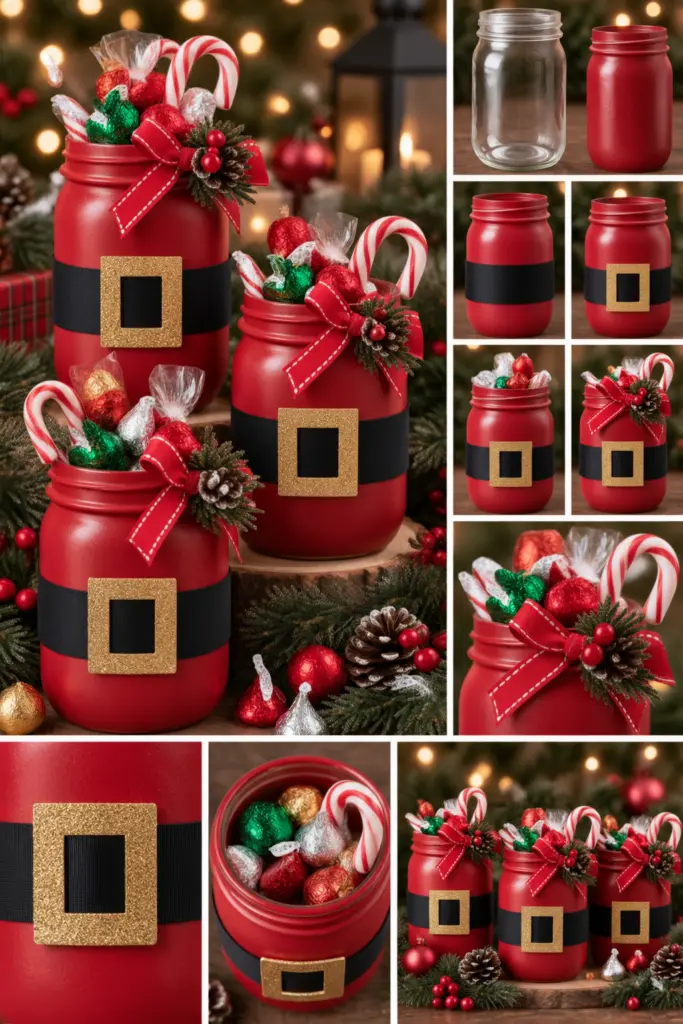 30+ DIY Christmas Mason Jar Crafts for Gifts and Decorations 18 Santa Belt Mason Jar