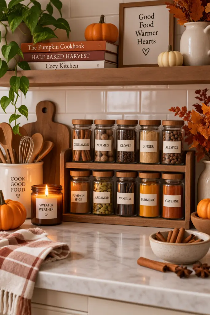 Festive Kitchen Fall Decor Ideas for a Cozy Home 13 Cozy Autumn Spice Kitchen Display