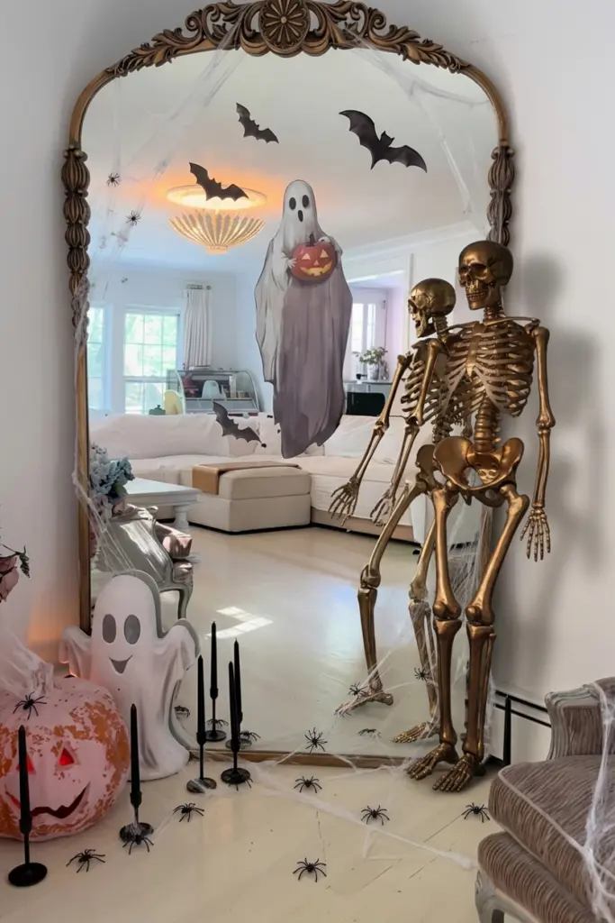 Skeleton Mirror for a Creepy Halloween Corner
