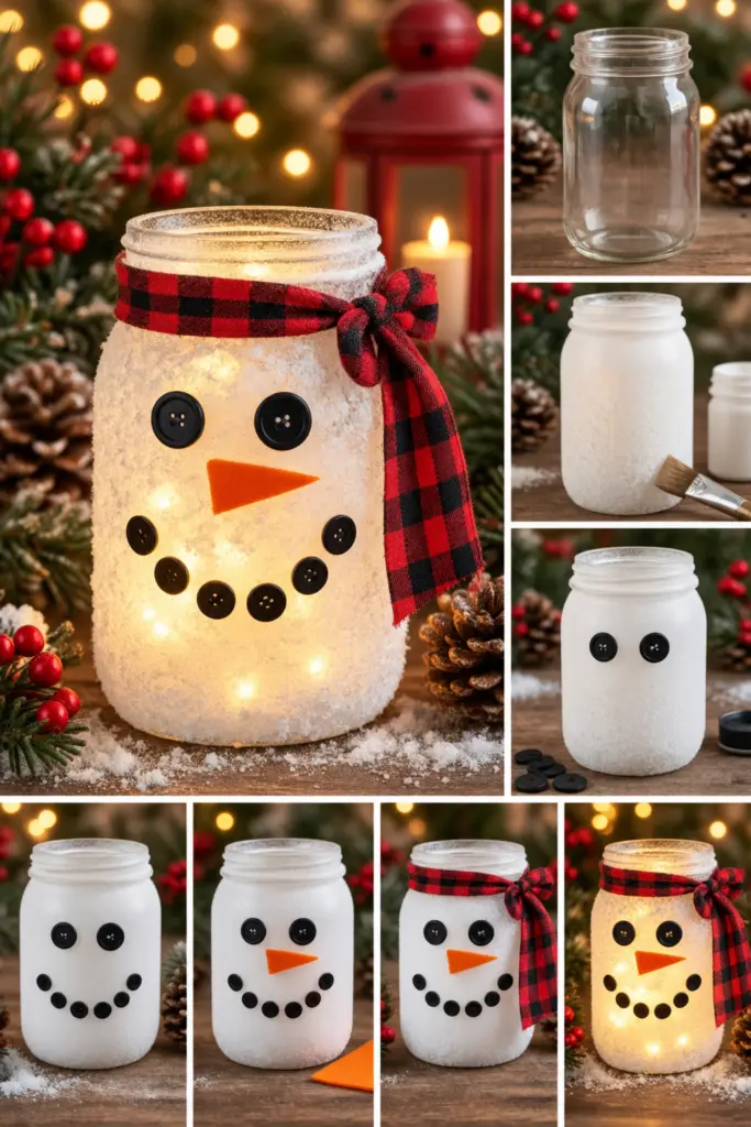 30+ DIY Christmas Mason Jar Crafts for Gifts and Decorations 4 Snowman Mason Jar Lantern Tutorial