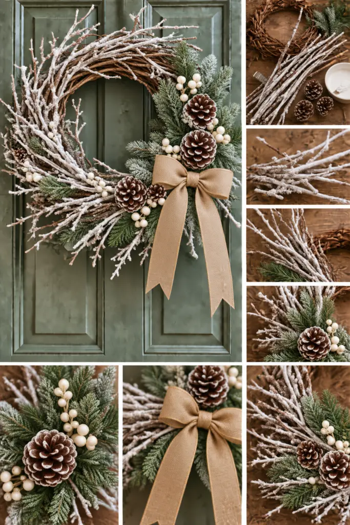 30+ DIY Christmas Wreath Ideas 20 Snowy Twig Wreath