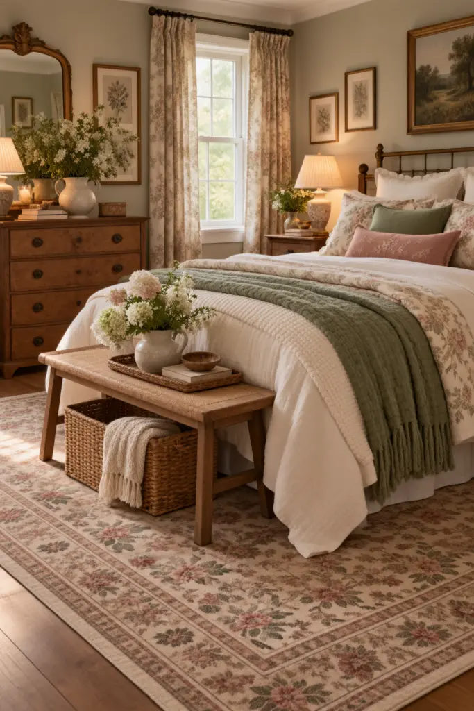 25+ Warm Cozy Cottage Bedroom Ideas 15 Cozy Vintage Cottage Bedroom with Soft Area Rug