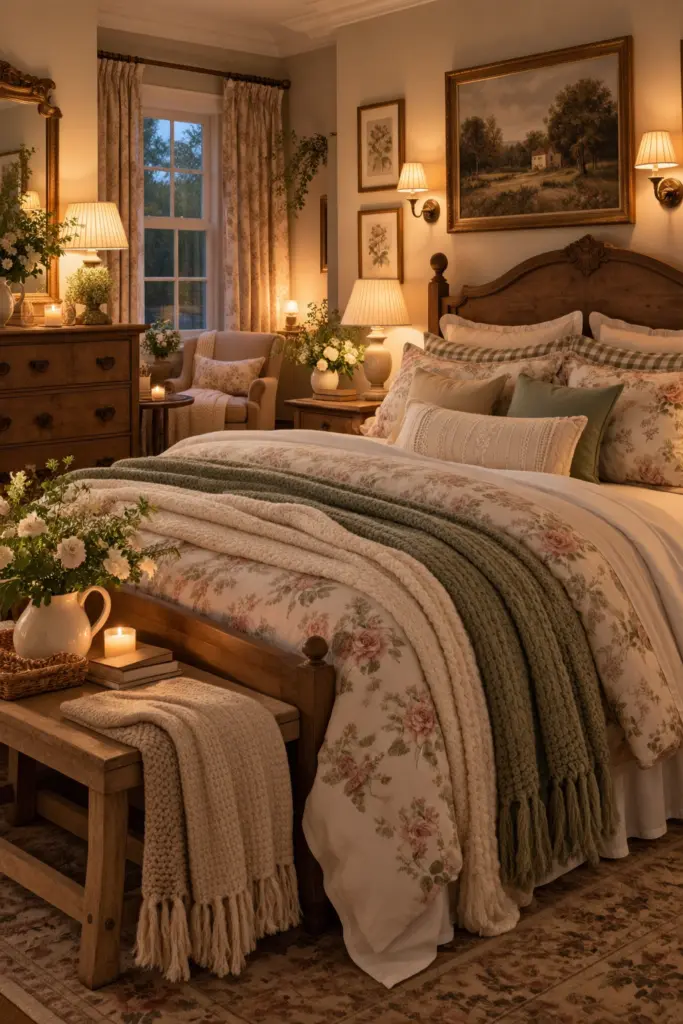 25+ Warm Cozy Cottage Bedroom Ideas 9 Warm Cozy Cottage Bedroom with Soft Lighting