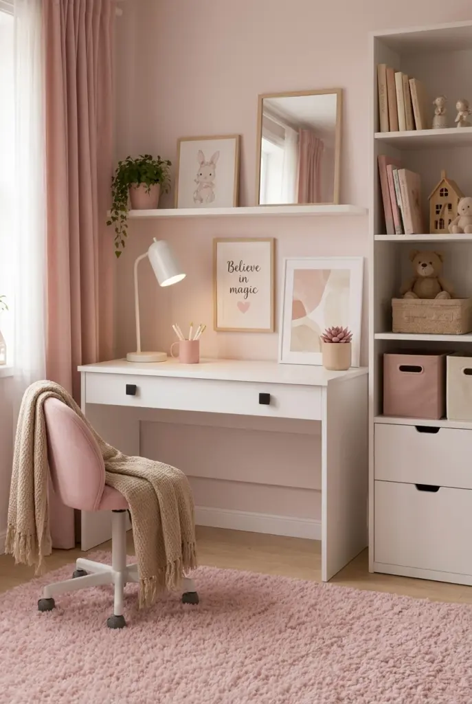  Soft Pink and White Study Space