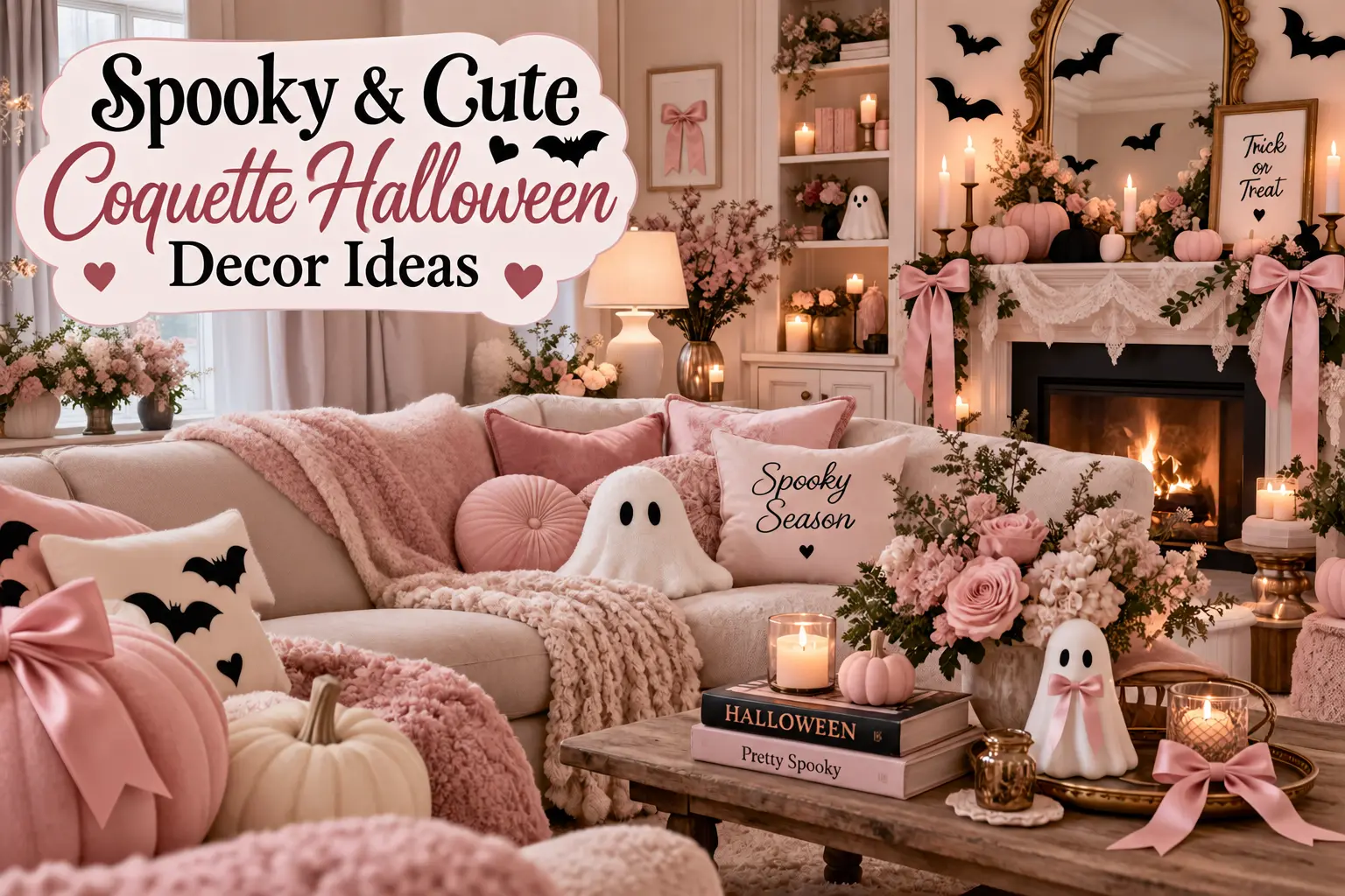 15+ Spooky & Cute Coquette Halloween Decor Ideas 1 Spooky & Cute Coquette Halloween Living Room