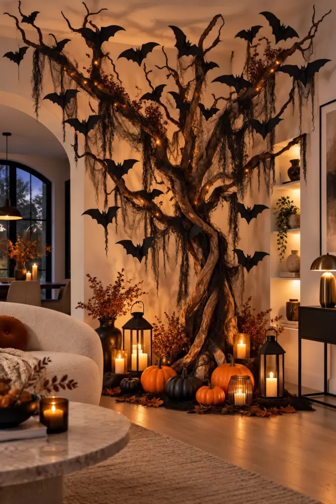 20+ DIY Halloween Tree Decorations Ideas 2 Spooky Halloween Tree Decorations With Hanging Bats