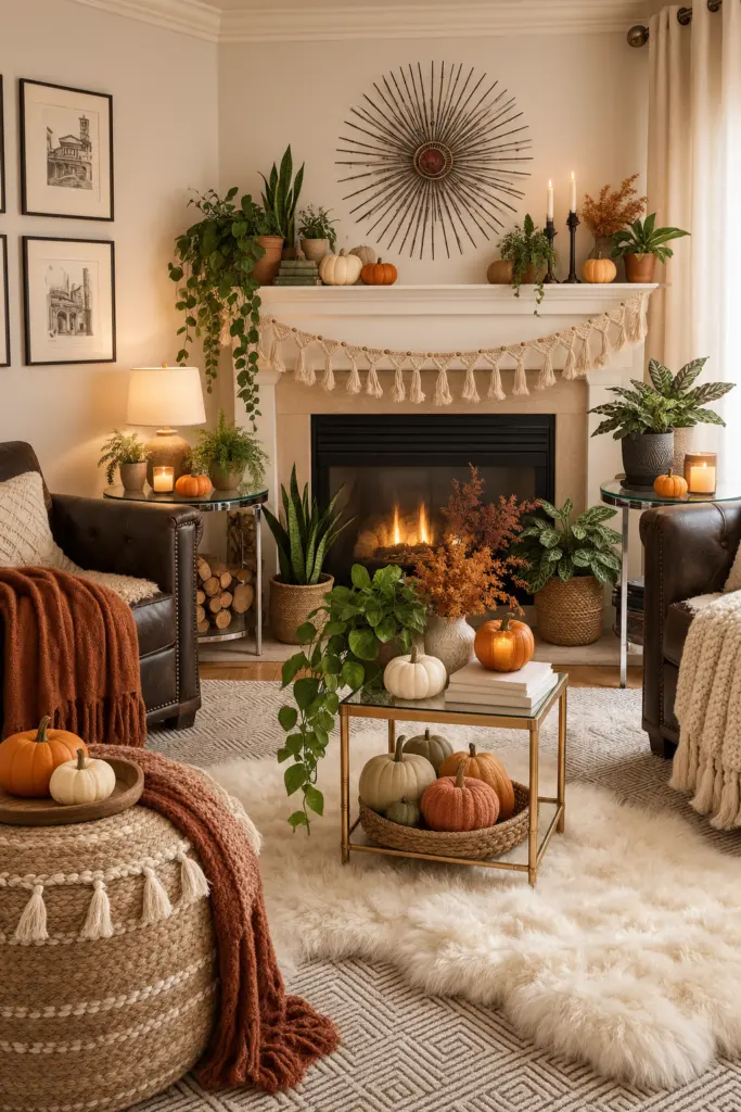 20+ Stunning Fall Boho Living Room Ideas 16 Fall Boho Living Room Decor With Small Pumpkins