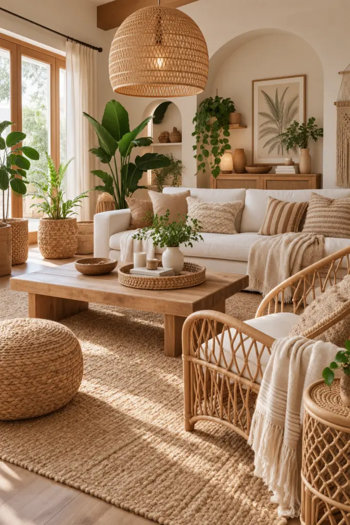 Sunlit Bohemian Rattan Living Room

