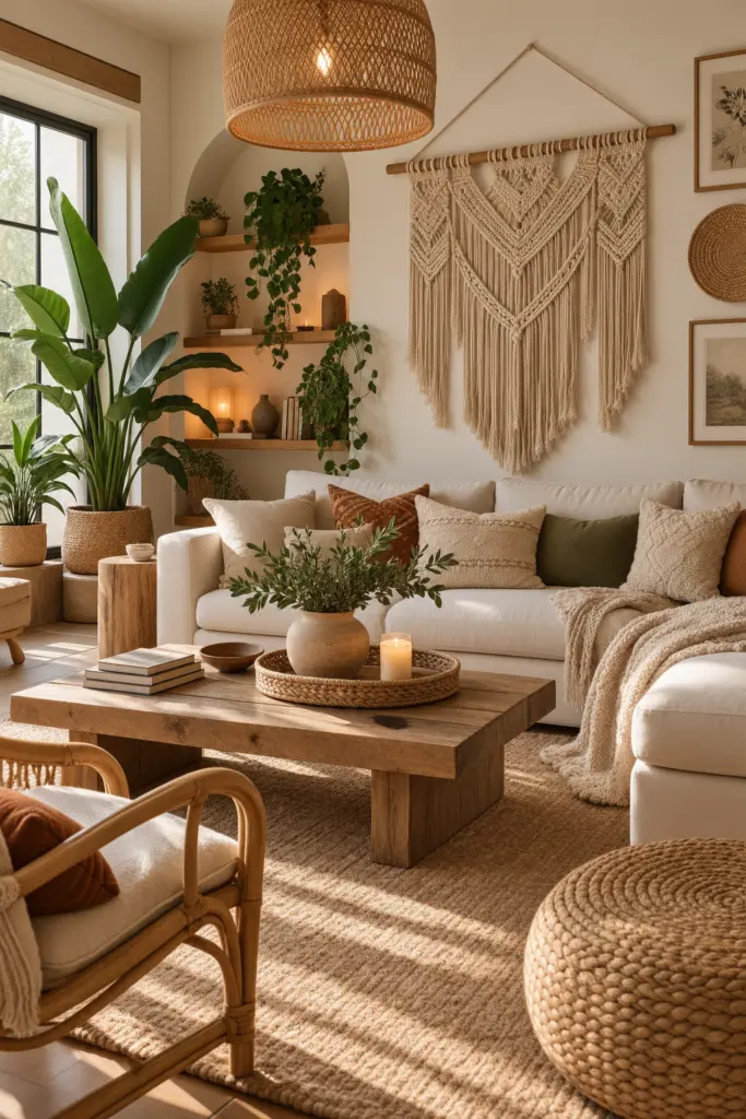 Boho-chic Living Room decor with Macramé Wall Hanging