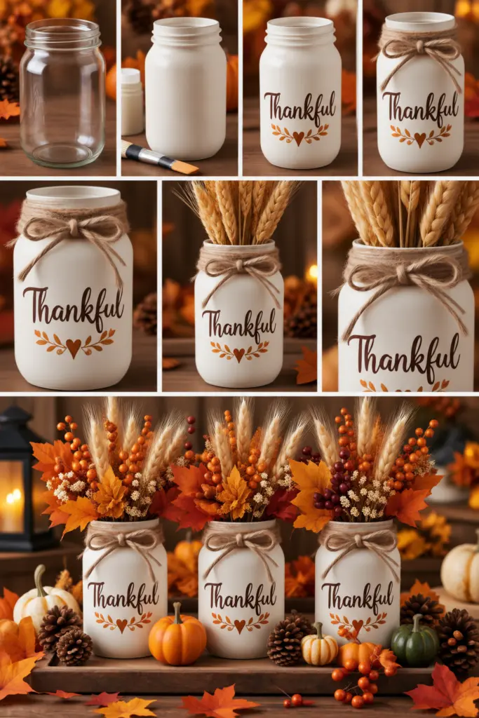 25+ DIY Fall Mason Jar Crafts (Easy Step-by-Step ) 18 Thankful Mason Jar Craft Tutorial